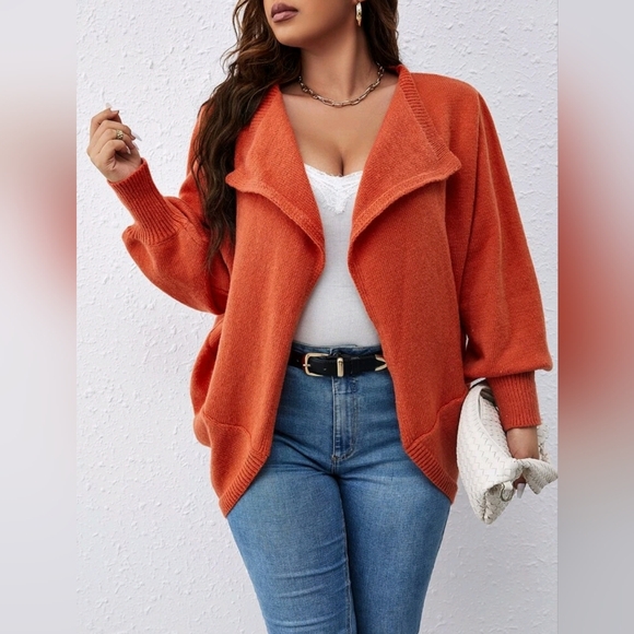 jeans burnt orange sweater cardigan